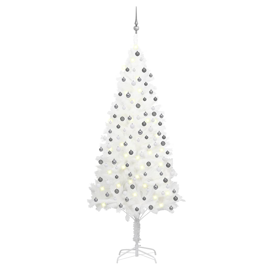 Künstlicher Weihnachtsbaum mit Beleuchtung & Kugeln Weiß 120 cm