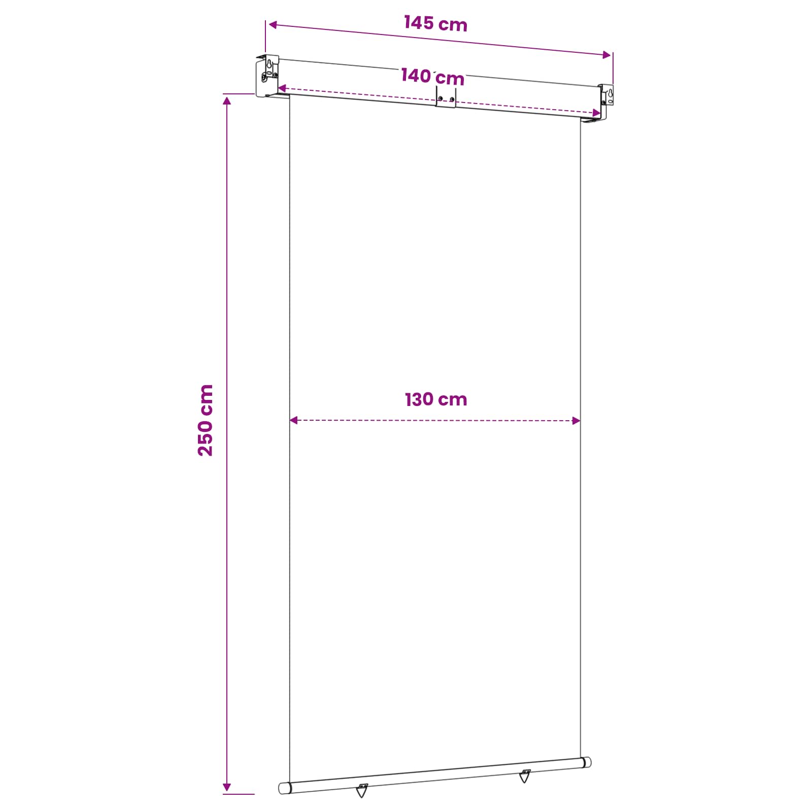 Balkon Seitenmarkise 60 x 250 cm 100% Polyester Eisen Stahl