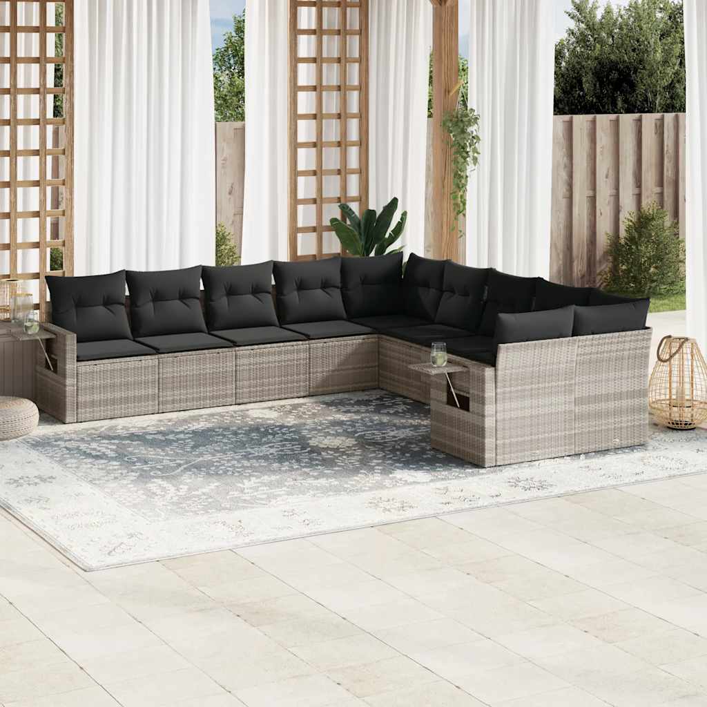 10-tlg. Garten-Sofagarnitur mit Kissen Schwarz Poly Rattan