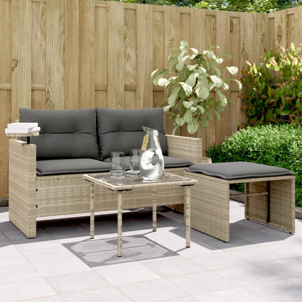 3-tlg. Garten-Sofagarnitur mit Kissen Schwarz Poly Rattan