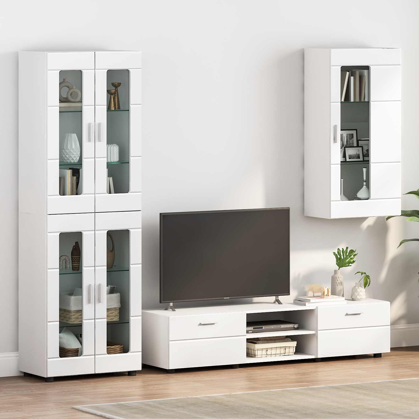 Highboard mit Regal FLORIN Weiß 60 x 35 x 182 cm Holzwerkstoff