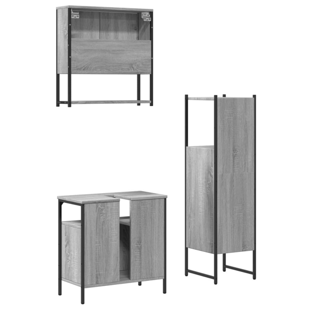 3-tlg. Badmöbel-Set Schwarz Holzwerkstoff