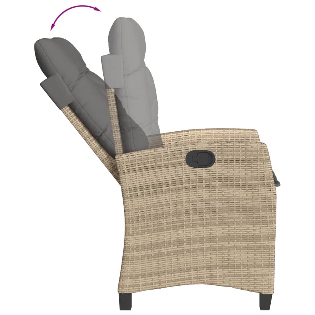 Gartensessel Verstellbar mit Kissen Schwarz Poly Rattan