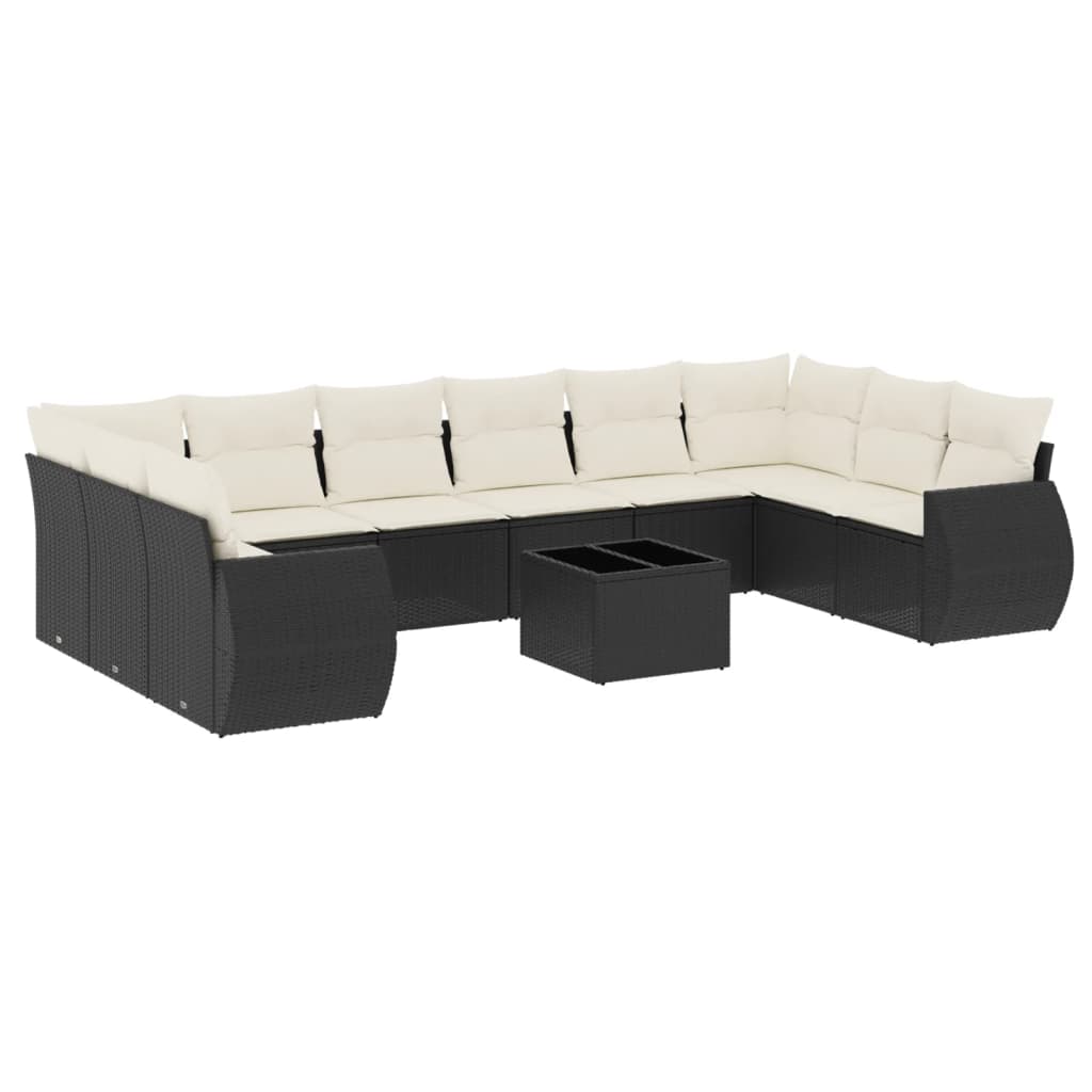 10-tlg. Garten-Sofagarnitur mit Kissen Schwarz Poly Rattan