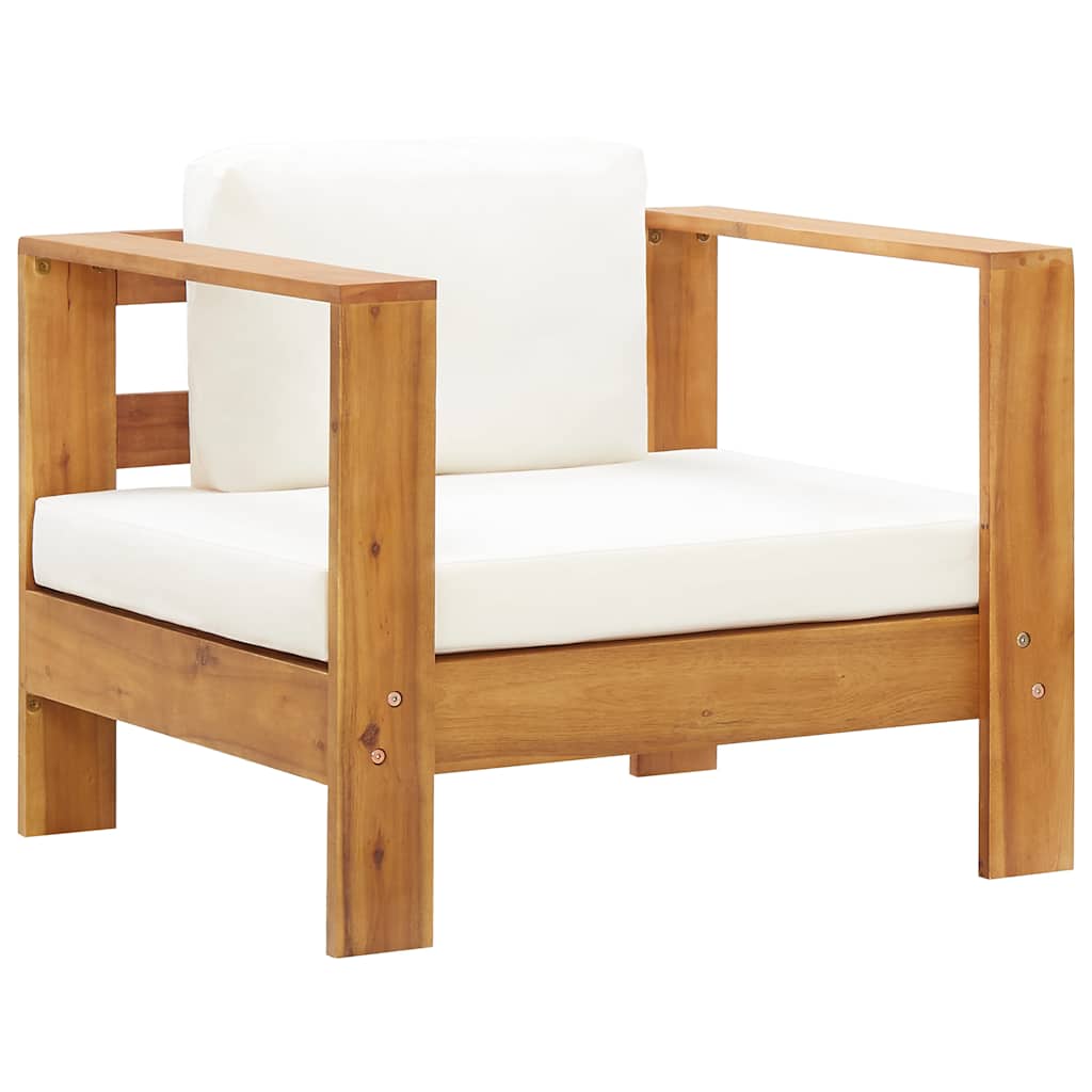 2-tlg. Garten-Lounge-Set mit Cremeweißen Kissen Akazienholz