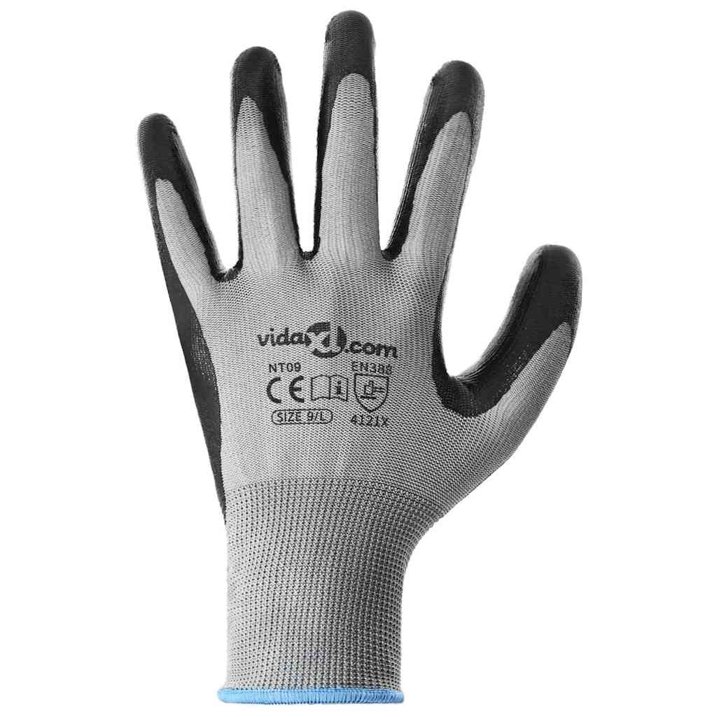 Arbeitshandschuhe 12 pcs Grau und Schwarz 7 / S Polyester