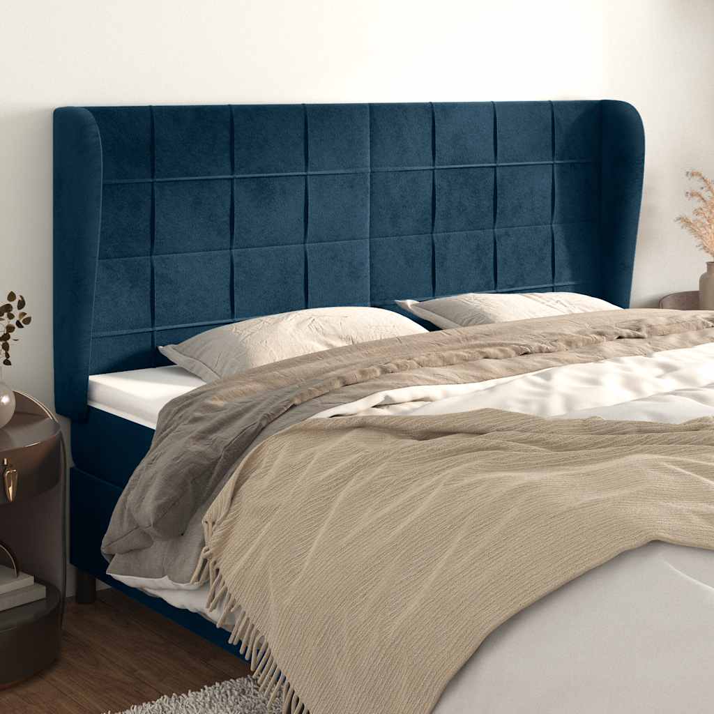 Kopfteil mit Ohren Dunkelblau 93x23x78/88 cm Samt