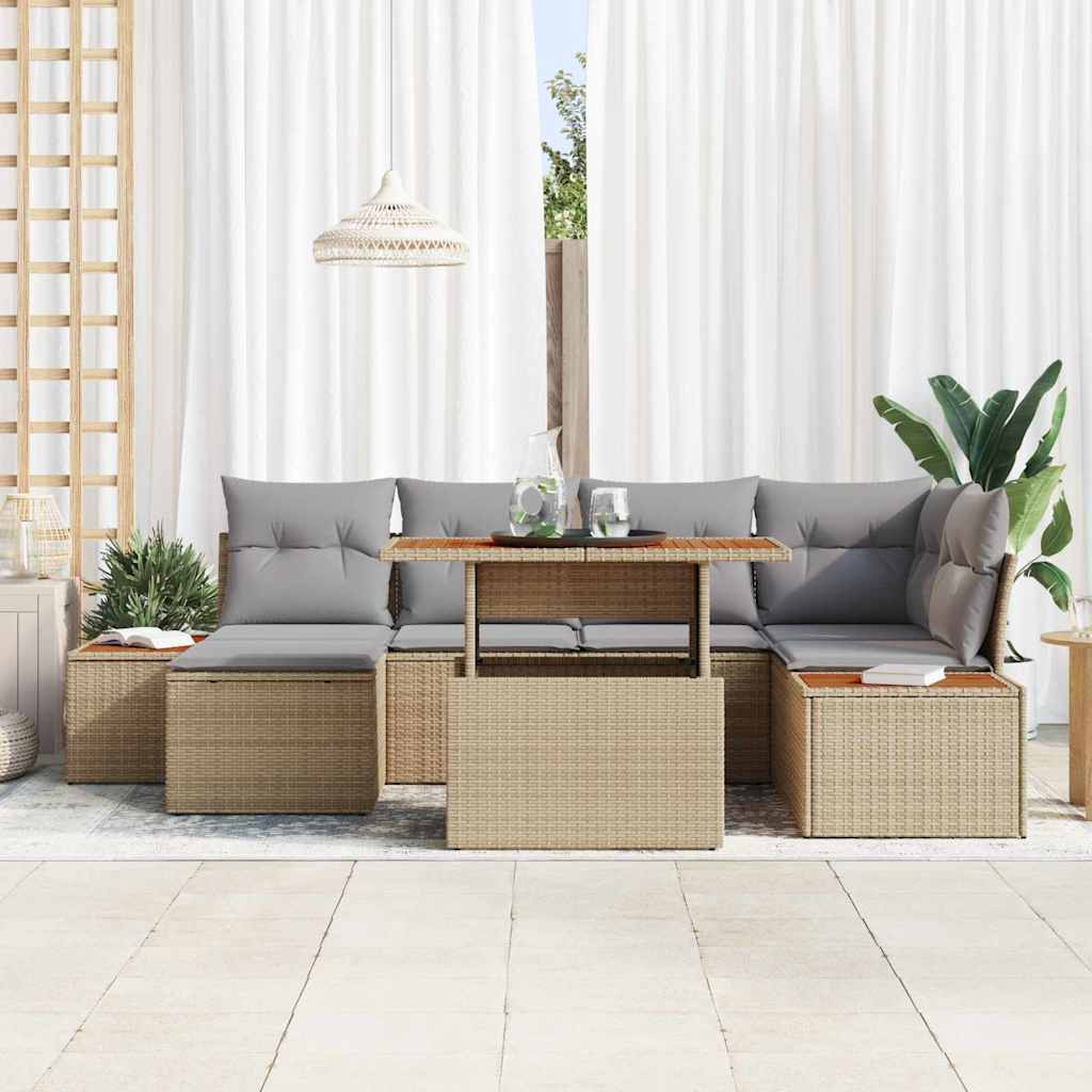 Garten Essgruppe mit Kissen 7 pcs Schwarz und Beige