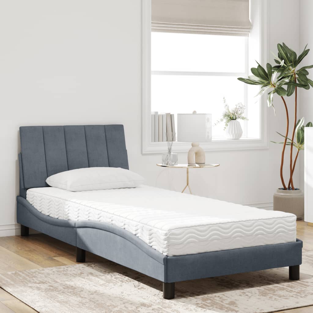 Bett mit Matratze "Hanko" Hellgrau 80x200 cm Samt