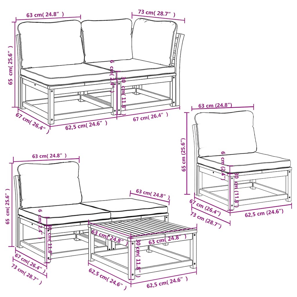 4-tlg. Garten-Lounge-Set mit Kissen Massivholz Akazie