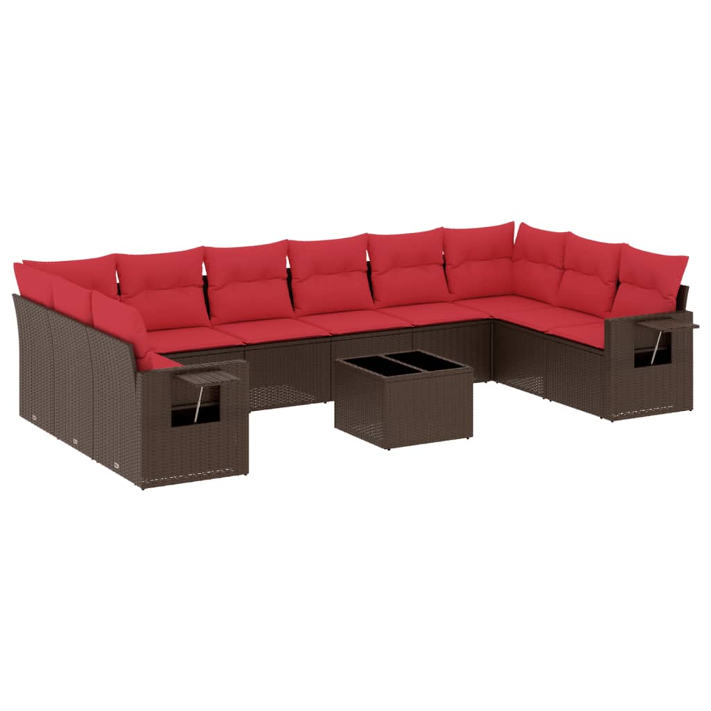 10-teiliges Gartensofa-Set mit Kissen, schwarzes Polyrattan
