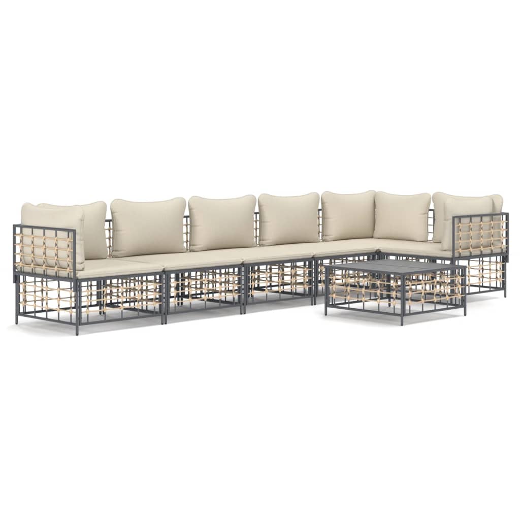 5-tlg. Garten-Lounge-Set mit Kissen Anthrazit Poly Rattan