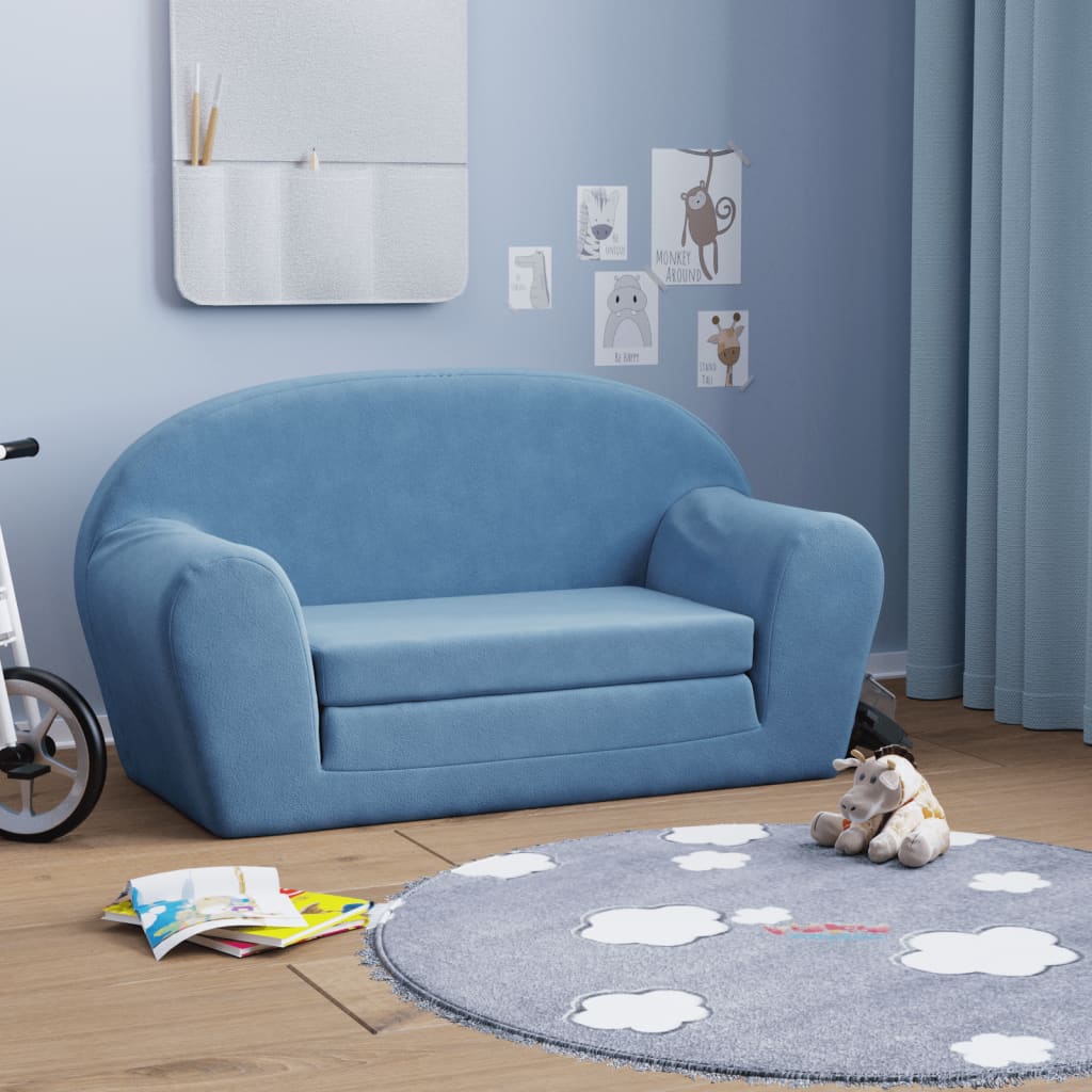 Kindersofa Hellgrau mit Sternen Weich Plüsch