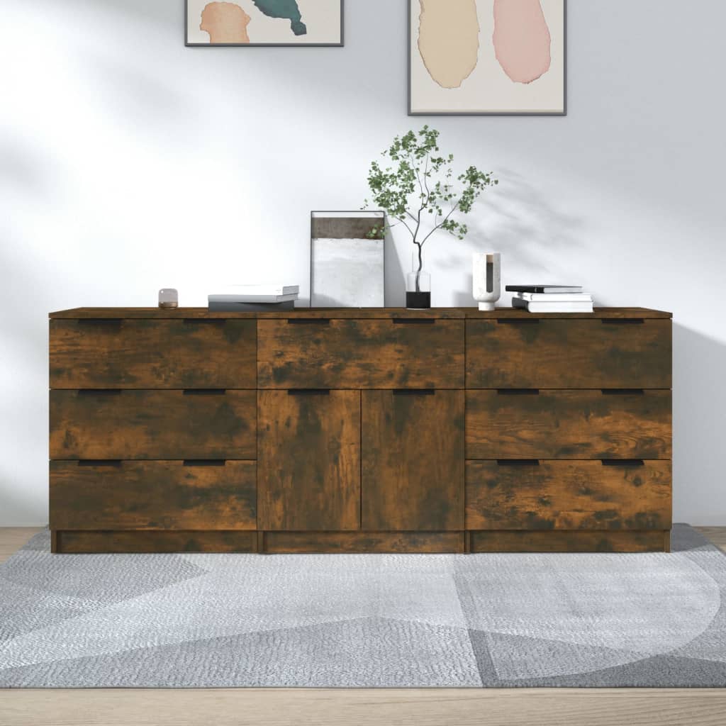 3-tlg. Sideboards Weiß Holzwerkstoff