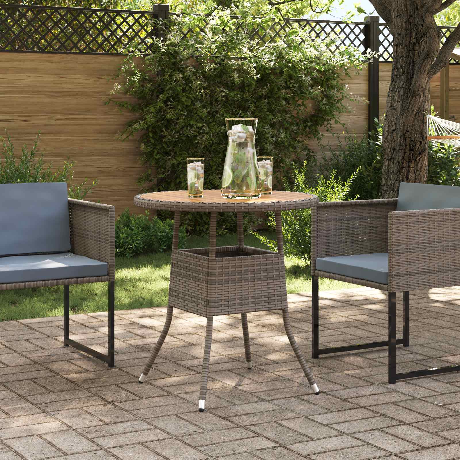 Garten-Esstisch Schwarz Ø 70 cm Poly Rattan Massivholz Akazie