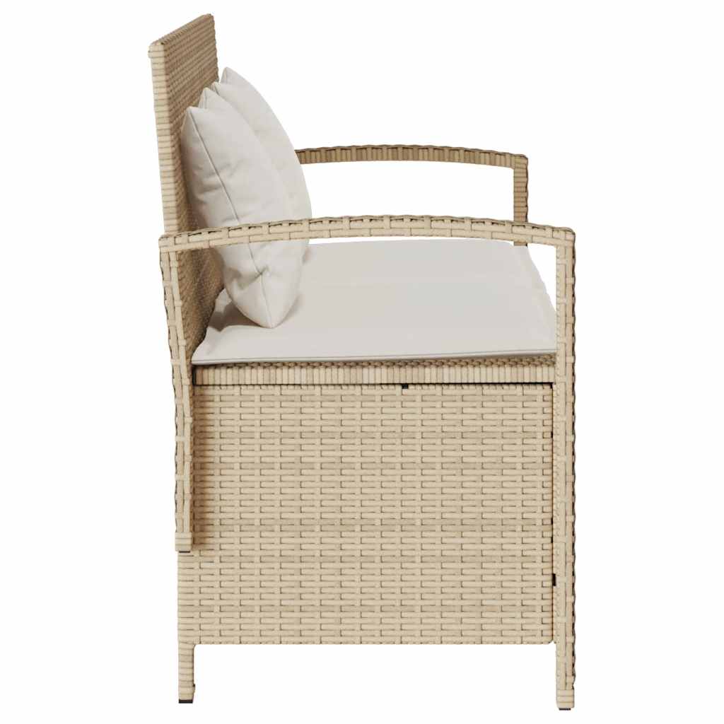 Gartenbank mit Stauraum und Kissen Schwarz Poly Rattan
