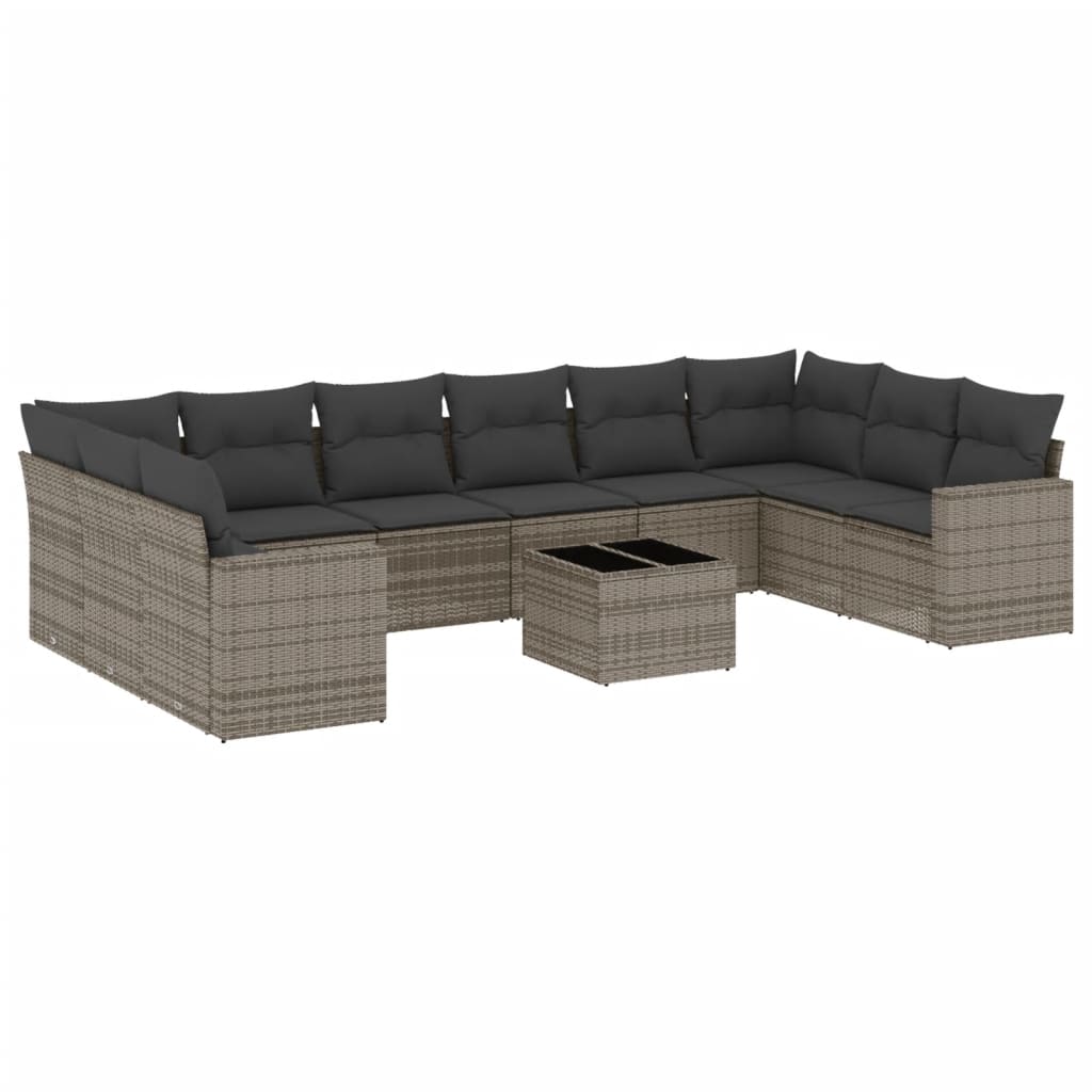 10-tlg. Garten-Sofagarnitur mit Kissen Schwarz Poly Rattan