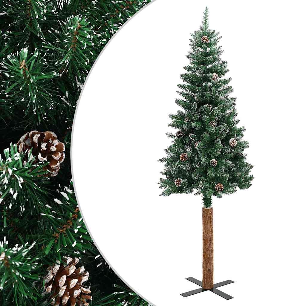 Weihnachtsbaum Schlank mit Echtholz und Zapfen Grün 150 cm PVC