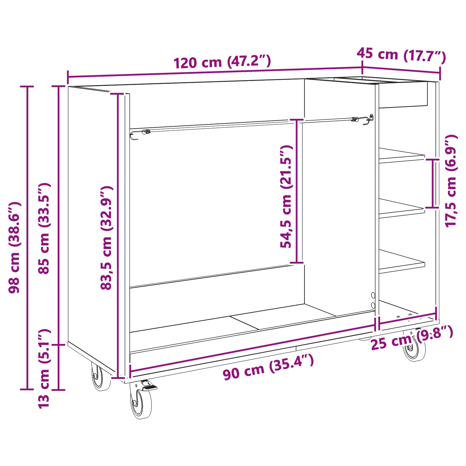 Golf Schrank Mit Rad Uni Weiß 65 x 45 x 98 cm
