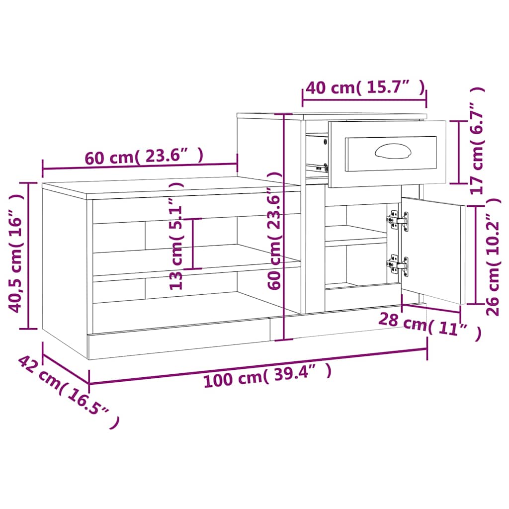 Schuhschrank Weiß 100x42x60 cm Holzwerkstoff