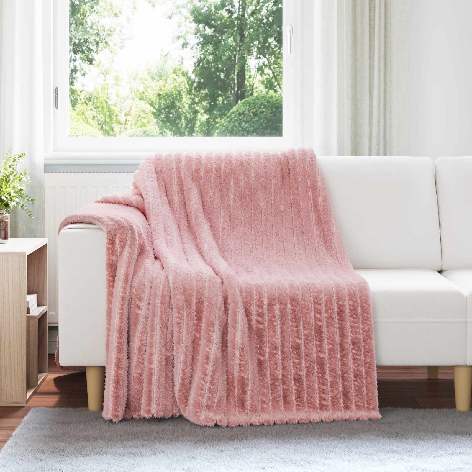Überwurfdecke Beige 150 x 130 cm Fleece