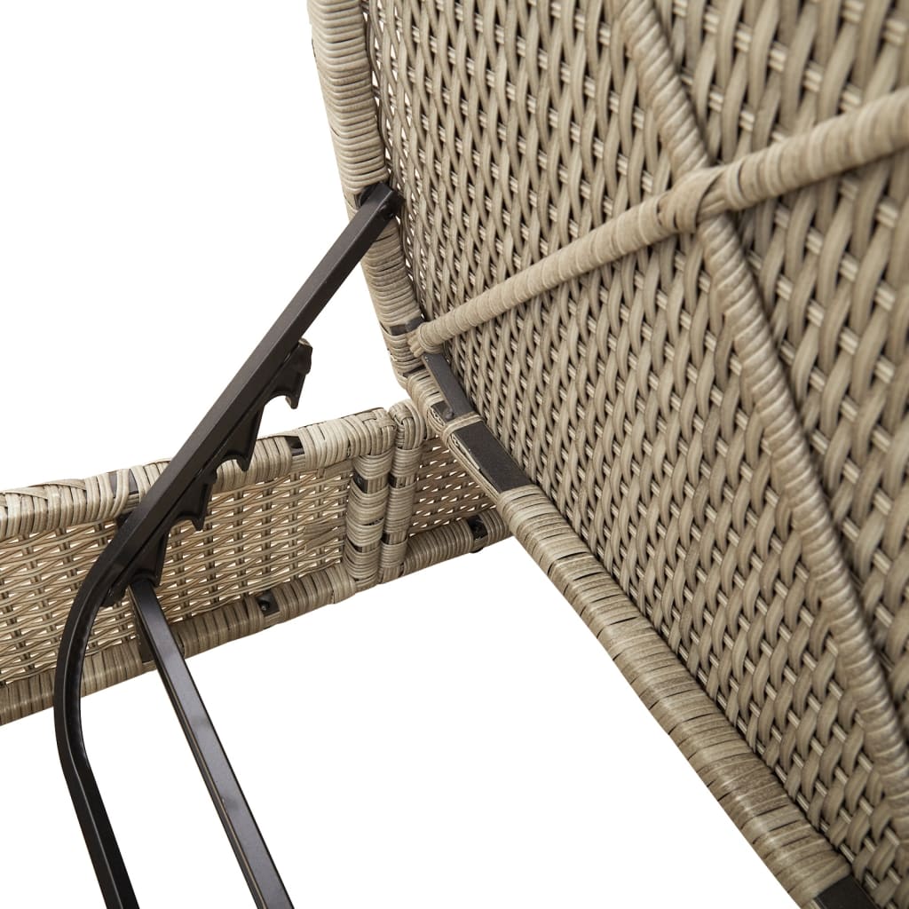 Doppel-Sonnenliege mit Kissen Schwarz Poly Rattan