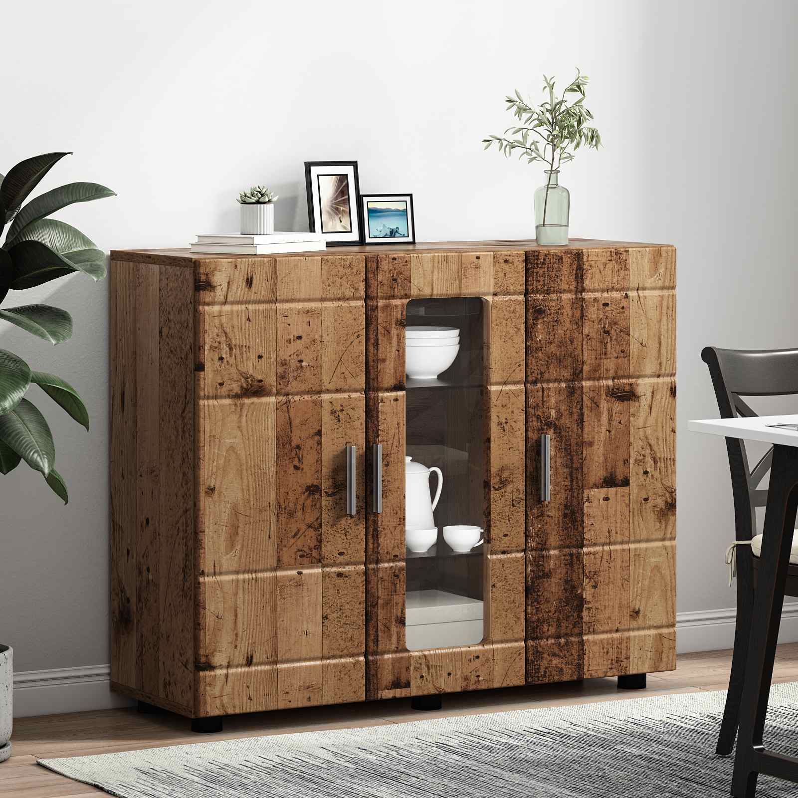 Highboard mit Regal FLORIN Weiß 60 x 35 x 182 cm Holzwerkstoff