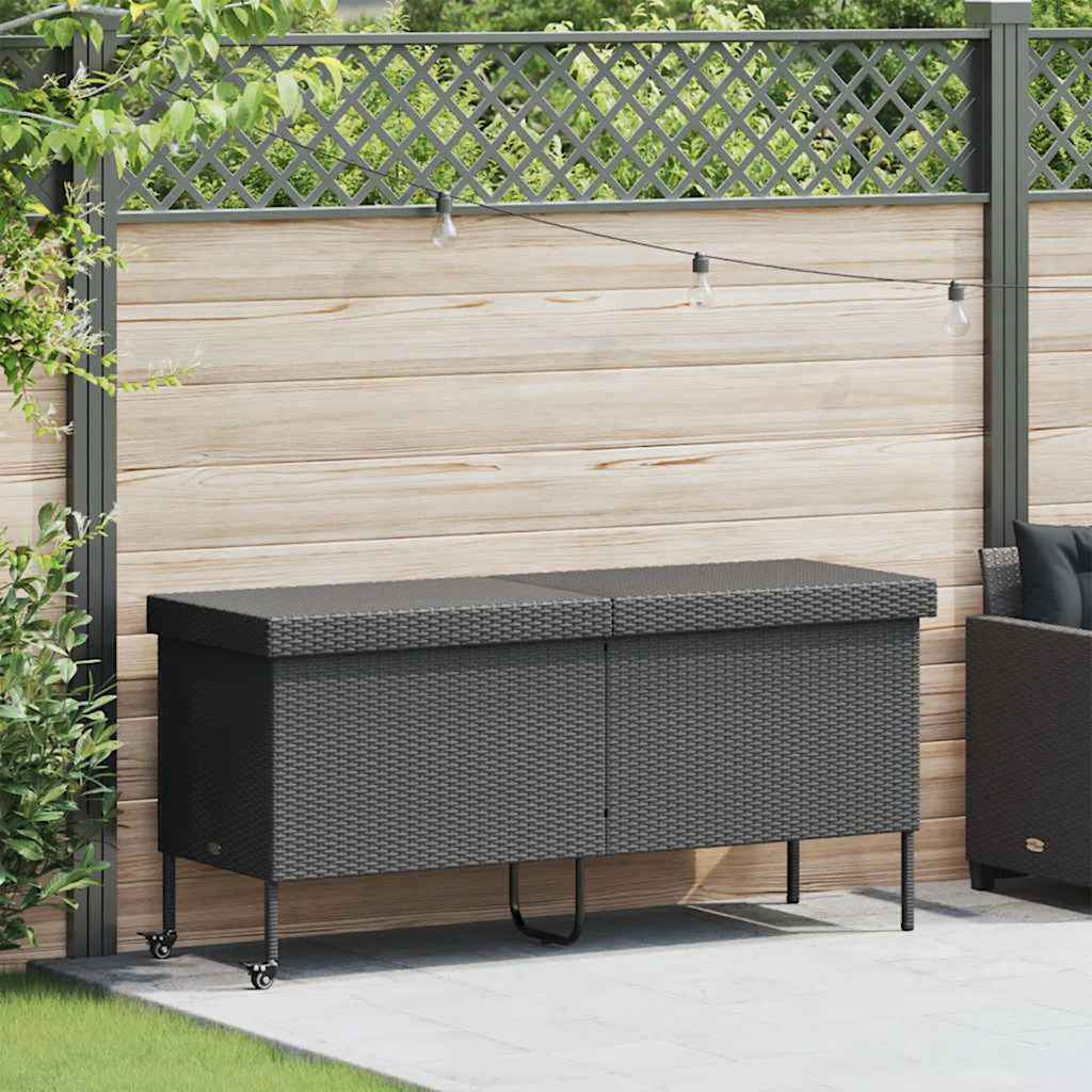 Gartentruhe mit Rollen Schwarz 110x55x73 cm Poly Rattan