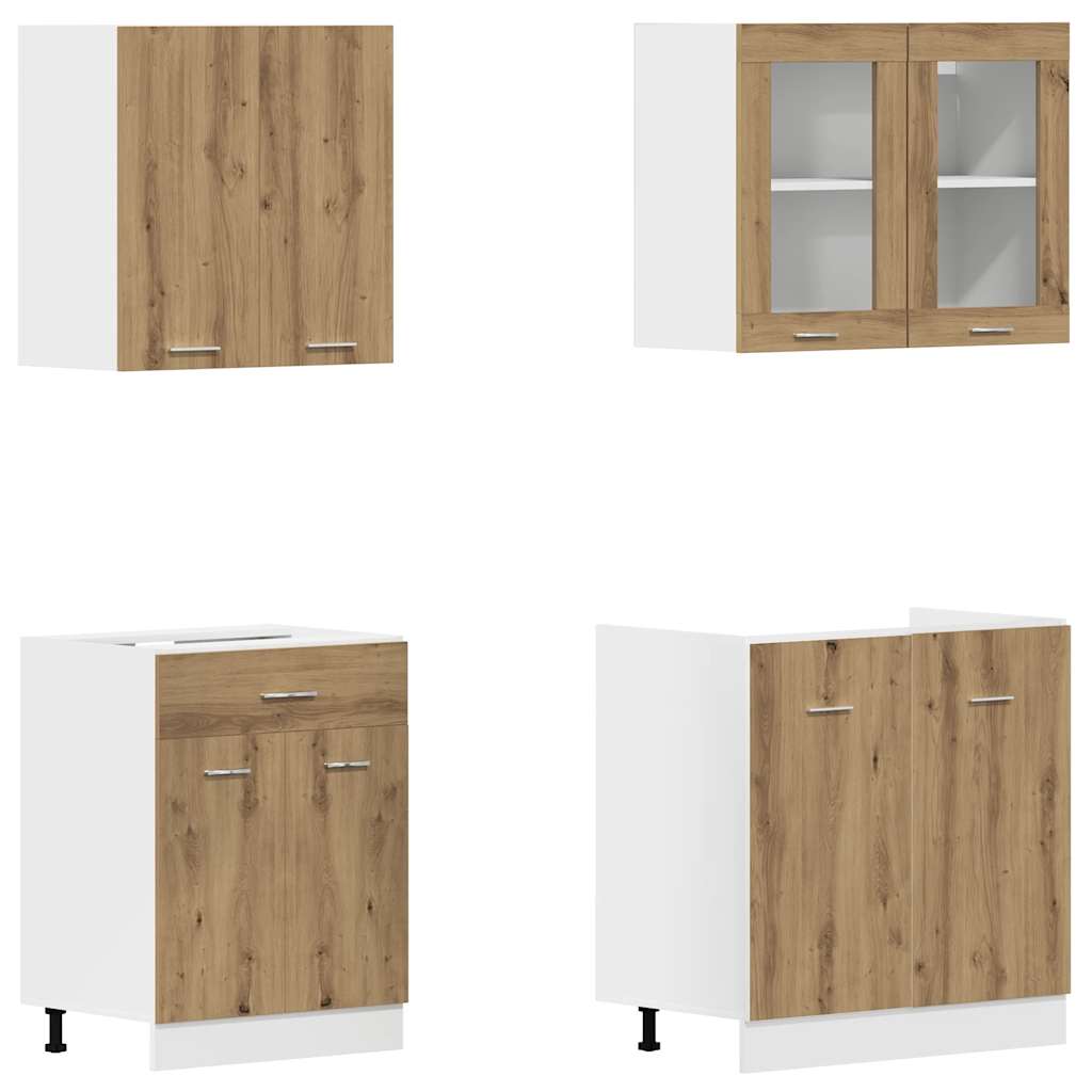 4-tlg. Küchenzeile Lyon Weiß Holzwerkstoff