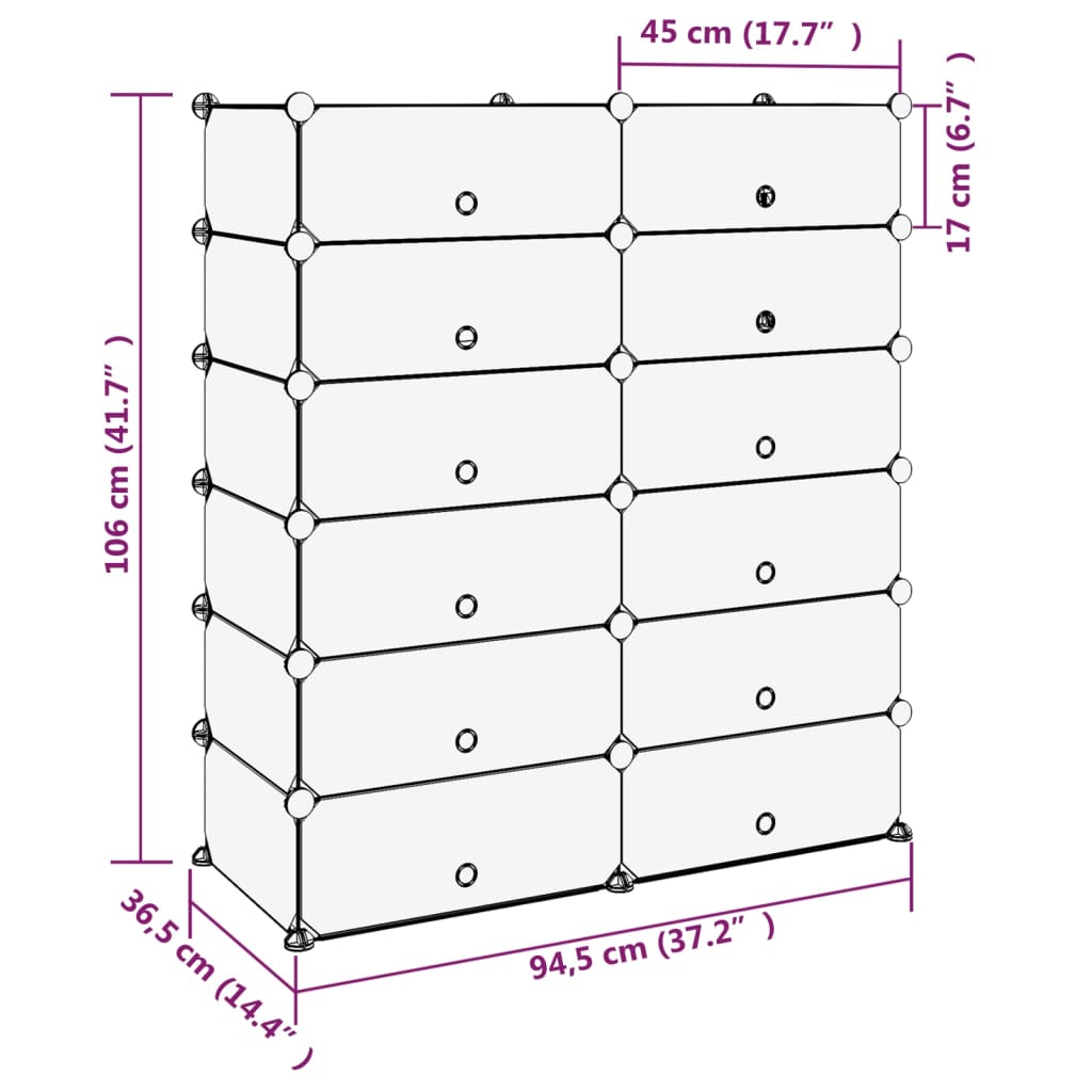 Schuhregal Transparent 93x36,5x140 cm PP