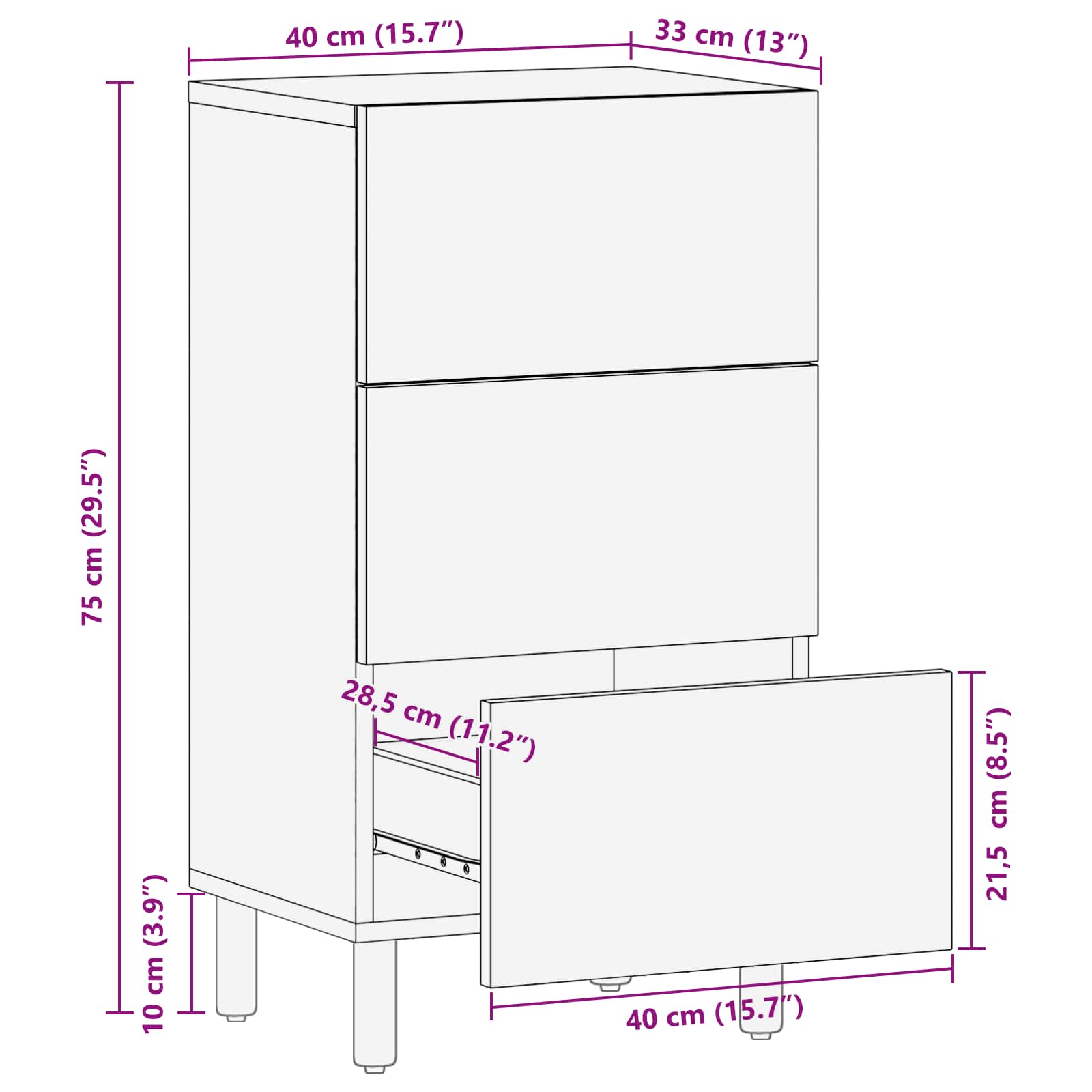 Sideboard Weiße gewaschene Oberfläche 40 x 33 x 75 cm