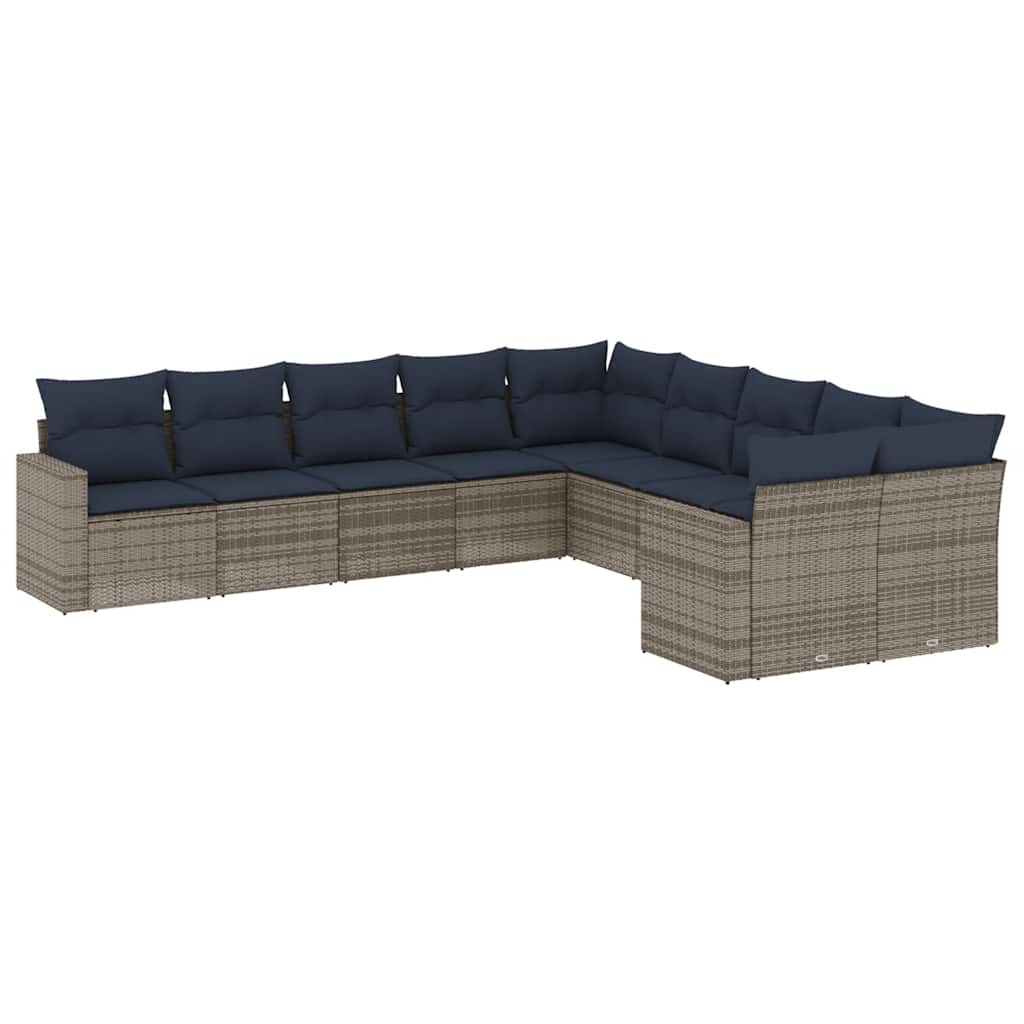10-tlg. Garten-Sofagarnitur mit Kissen Schwarz Poly Rattan