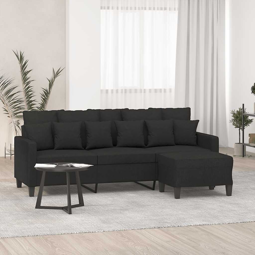 3-Sitzer-Sofa mit Hocker Creme 180 cm Stoff