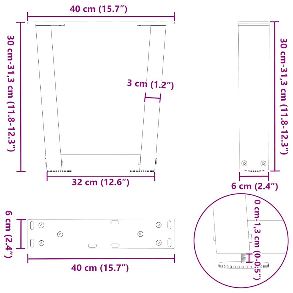 Couchtischbeine V-Form 2 Stück Schwarz 30x(30-31,3) cm Stahl