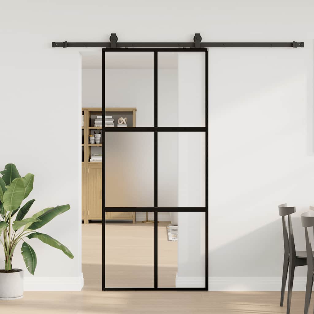 Schiebetür mit Beschlag Schwarz 76x205 cm Hartglas