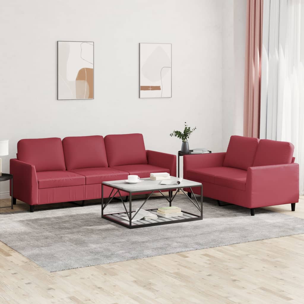 3-tlg. Sofagarnitur mit Kissen Creme Kunstleder