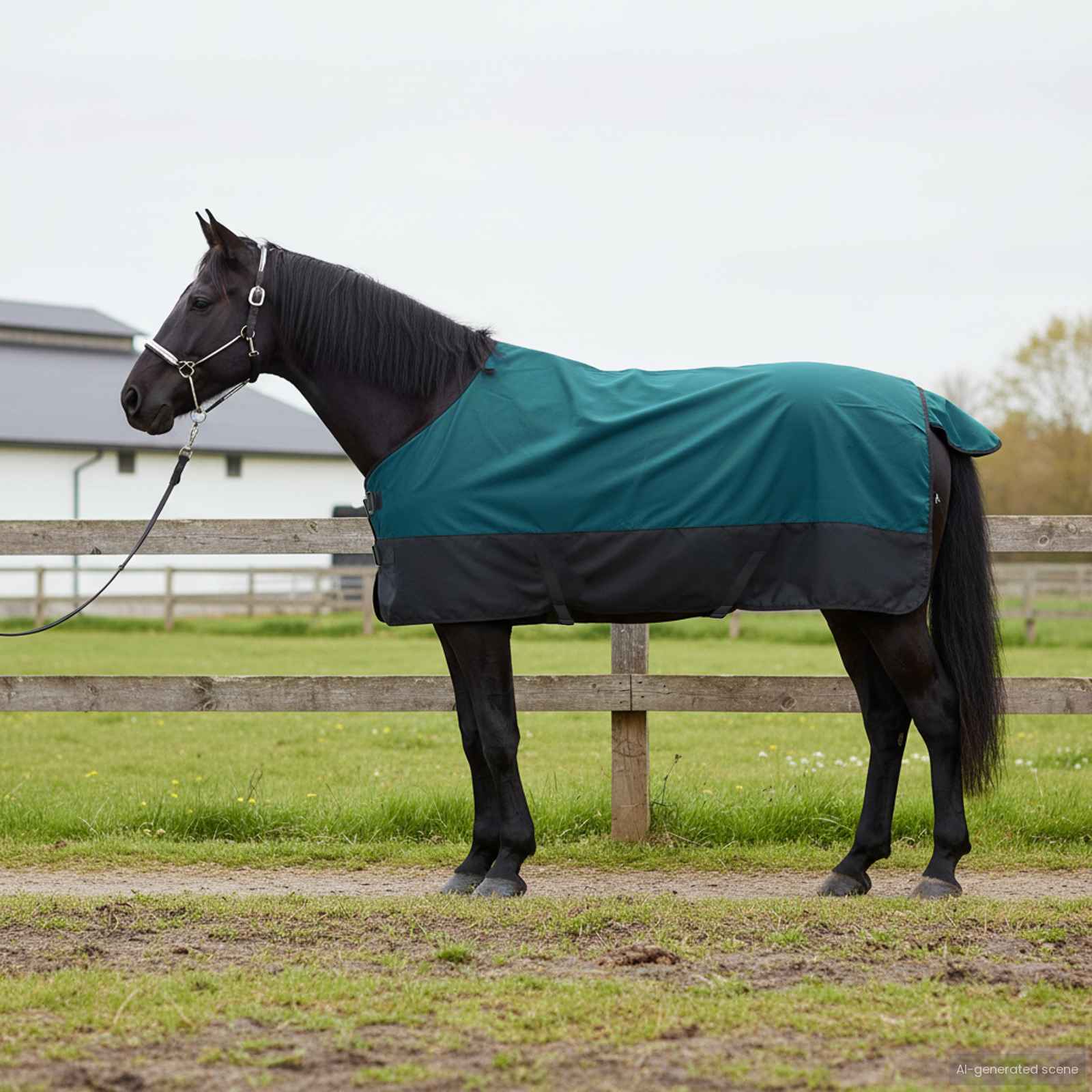 Pferdedecke Dunkelgrün und Schwarz 75 cm Polyester