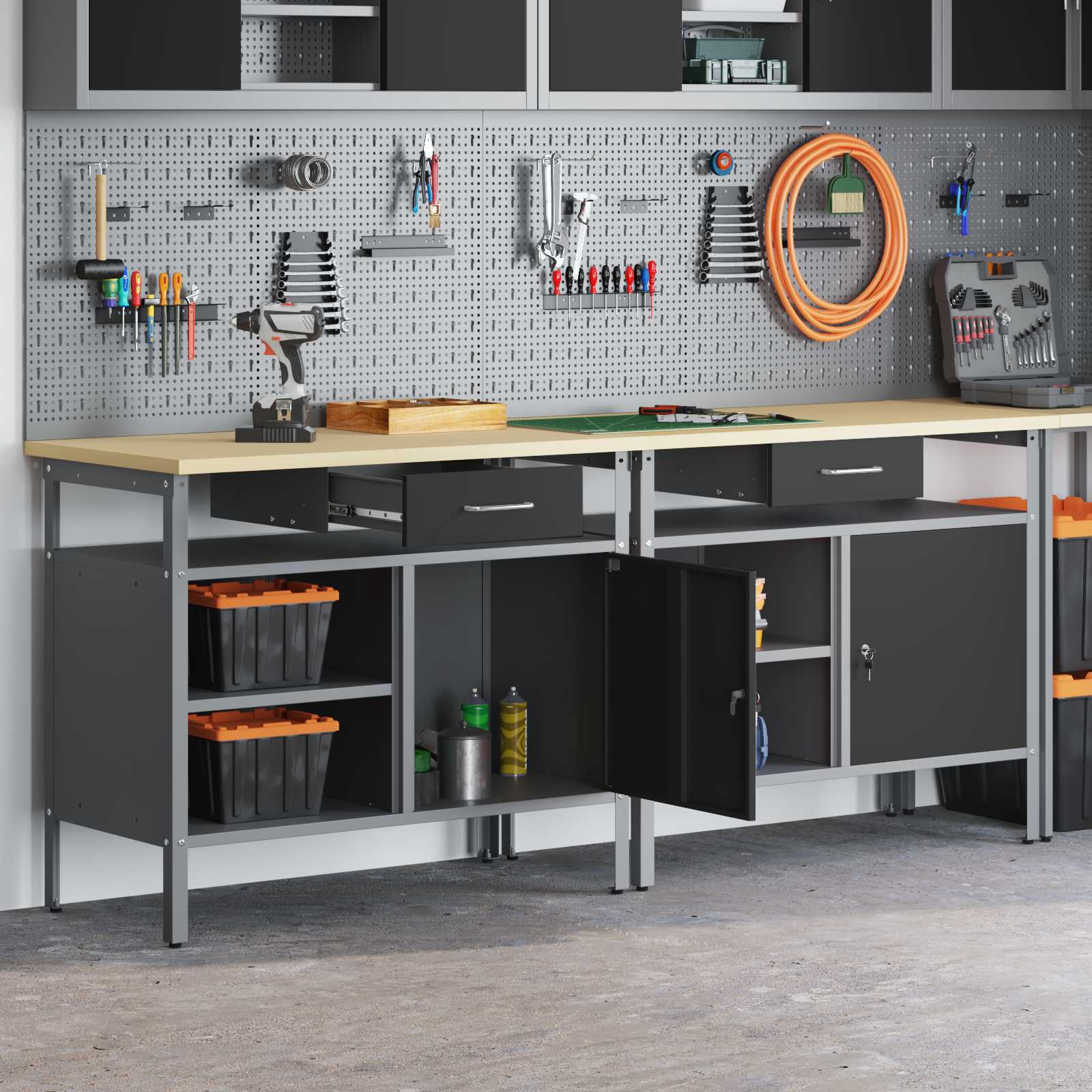Werkbank-Set mit Schubladen 2 pcs Rot und Grau 200 x 55 x 85 cm