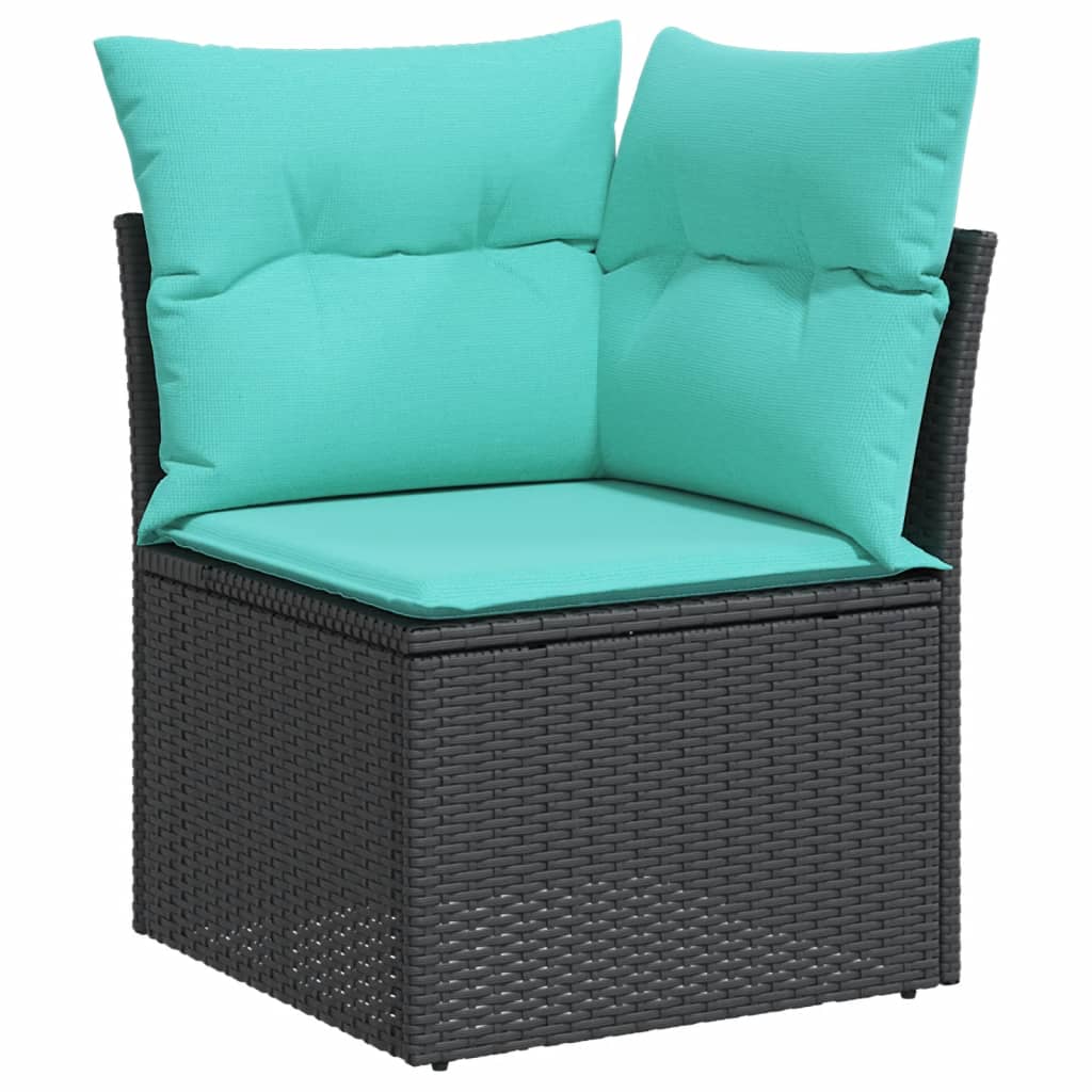 3-teiliges Gartensofa-Set mit Kissen, schwarzes Polyrattan