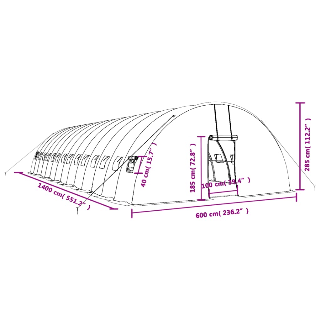 Gewächshaus mit Stahlrahmen Grün 24 m² 6x4x2,85 m