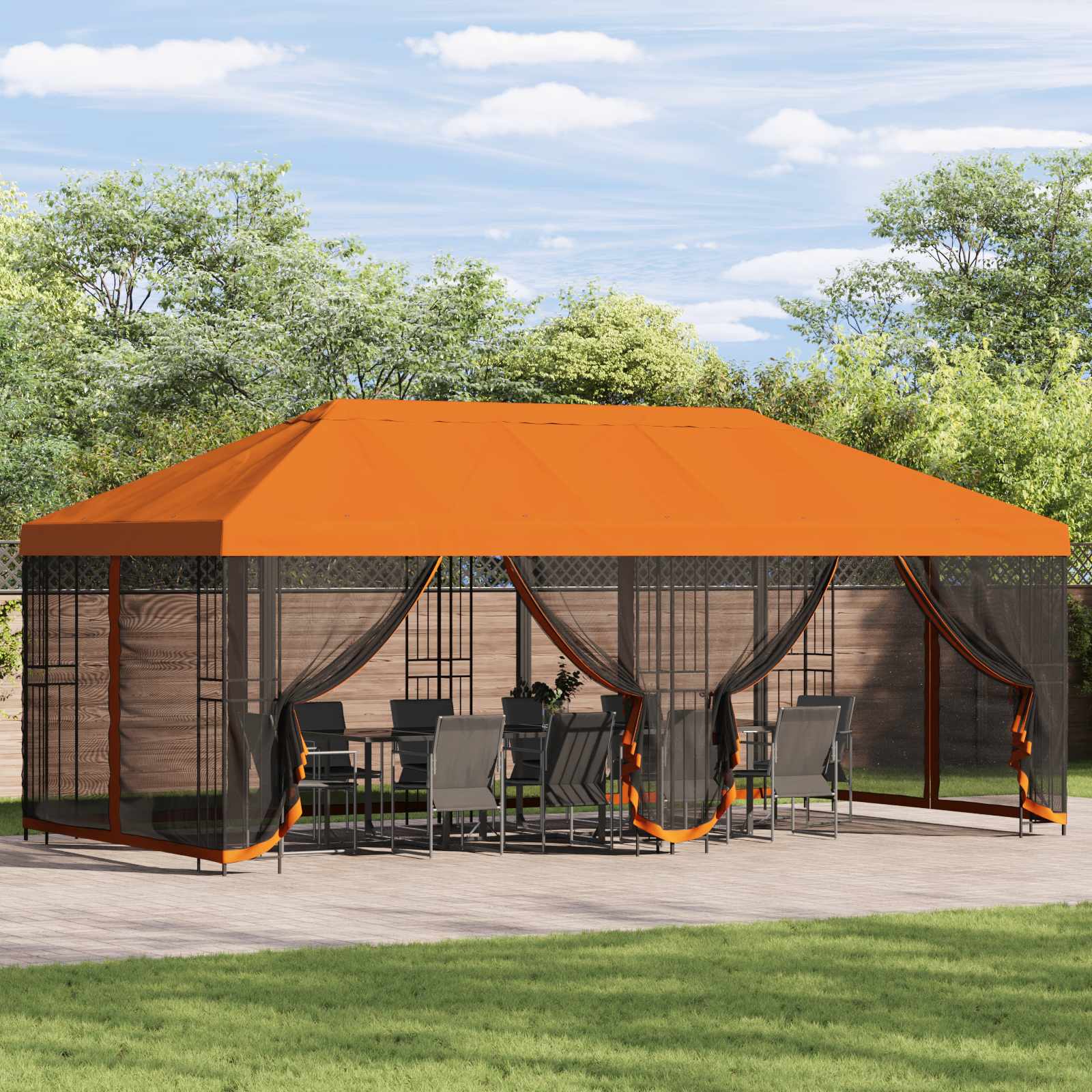 Pavillon mit Seitenwänden 6 x 3 m Beige Polyester und Stahl 190