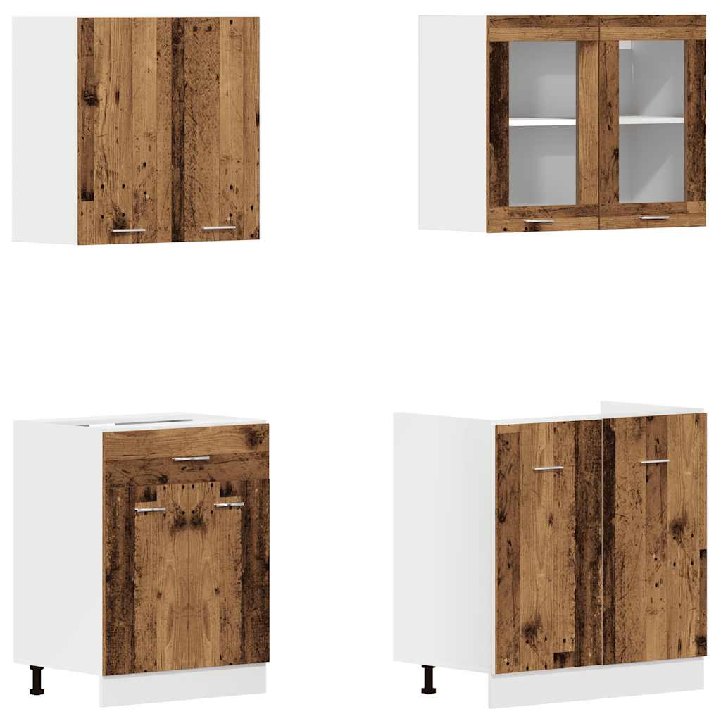 4-tlg. Küchenzeile Lyon Weiß Holzwerkstoff