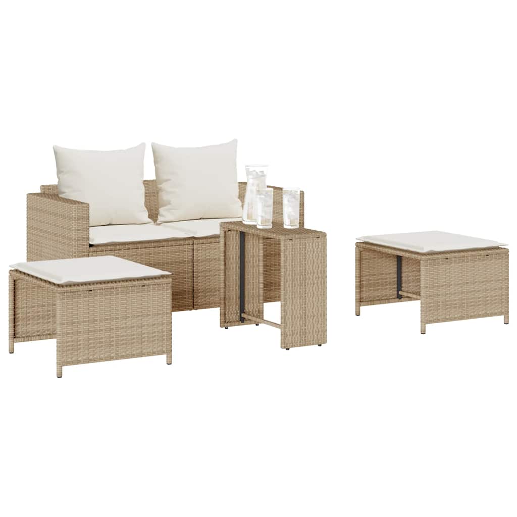 5-tlg. Garten-Sofagarnitur Kissen Stapelbar Schwarz Poly Rattan