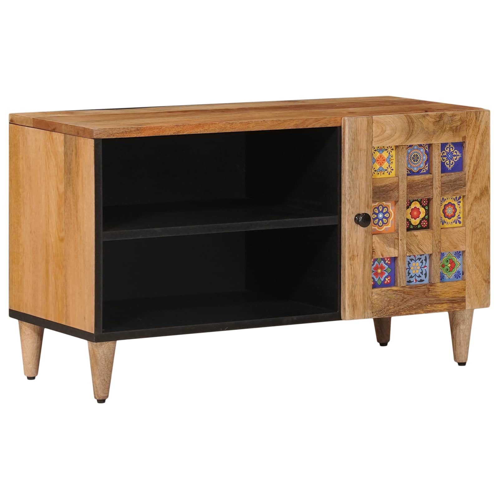 TV-Schränk mit Tür Walnuss 80 x 33 x 46 cm Massivholz Mango