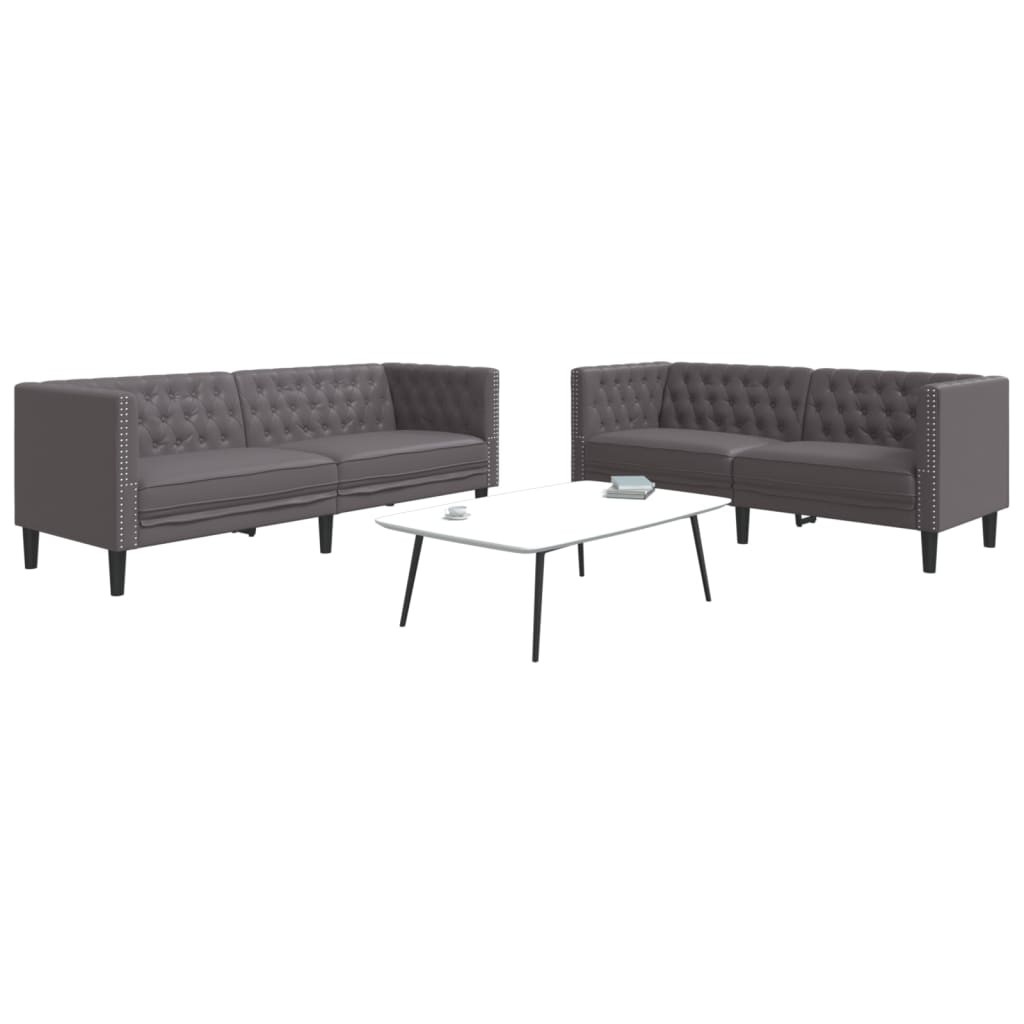 3-tlg. Chesterfield-Sofa-Set Schwarz Kunstleder