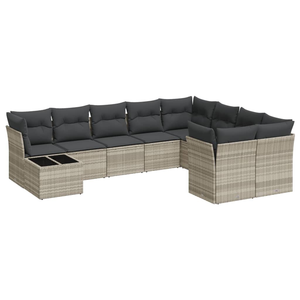 10-tlg. Garten-Sofagarnitur mit Kissen Schwarz Poly Rattan