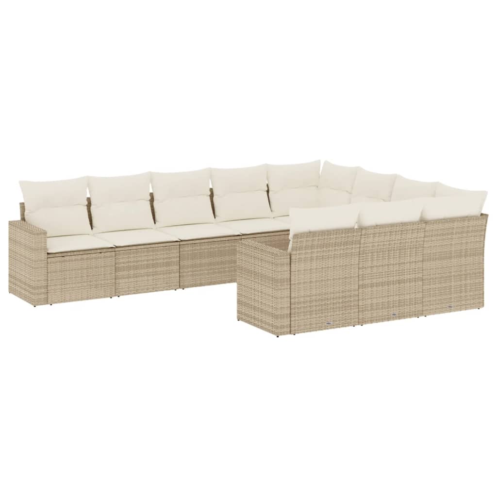 10-tlg. Garten-Sofagarnitur mit Kissen Schwarz Poly Rattan