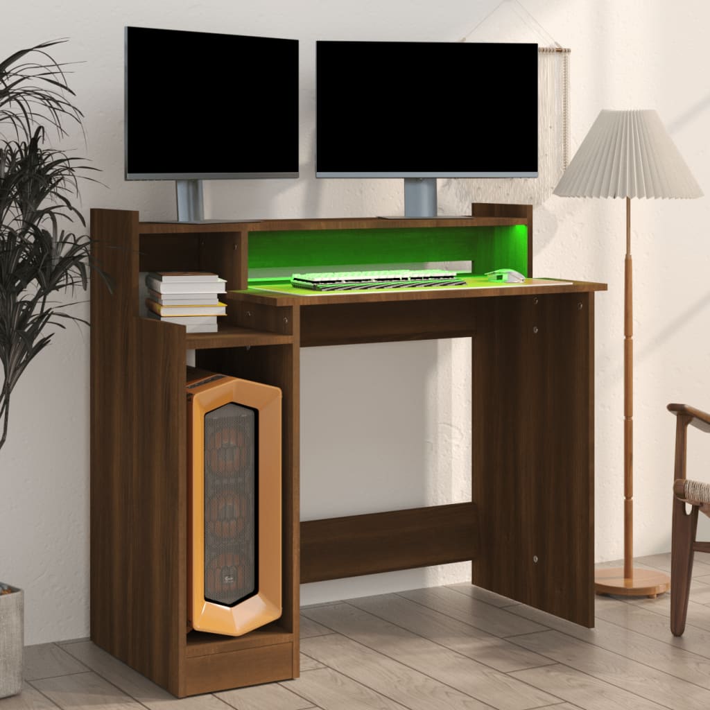 Schreibtisch mit LEDs Weiß 97x45x90 cm Holzwerkstoff