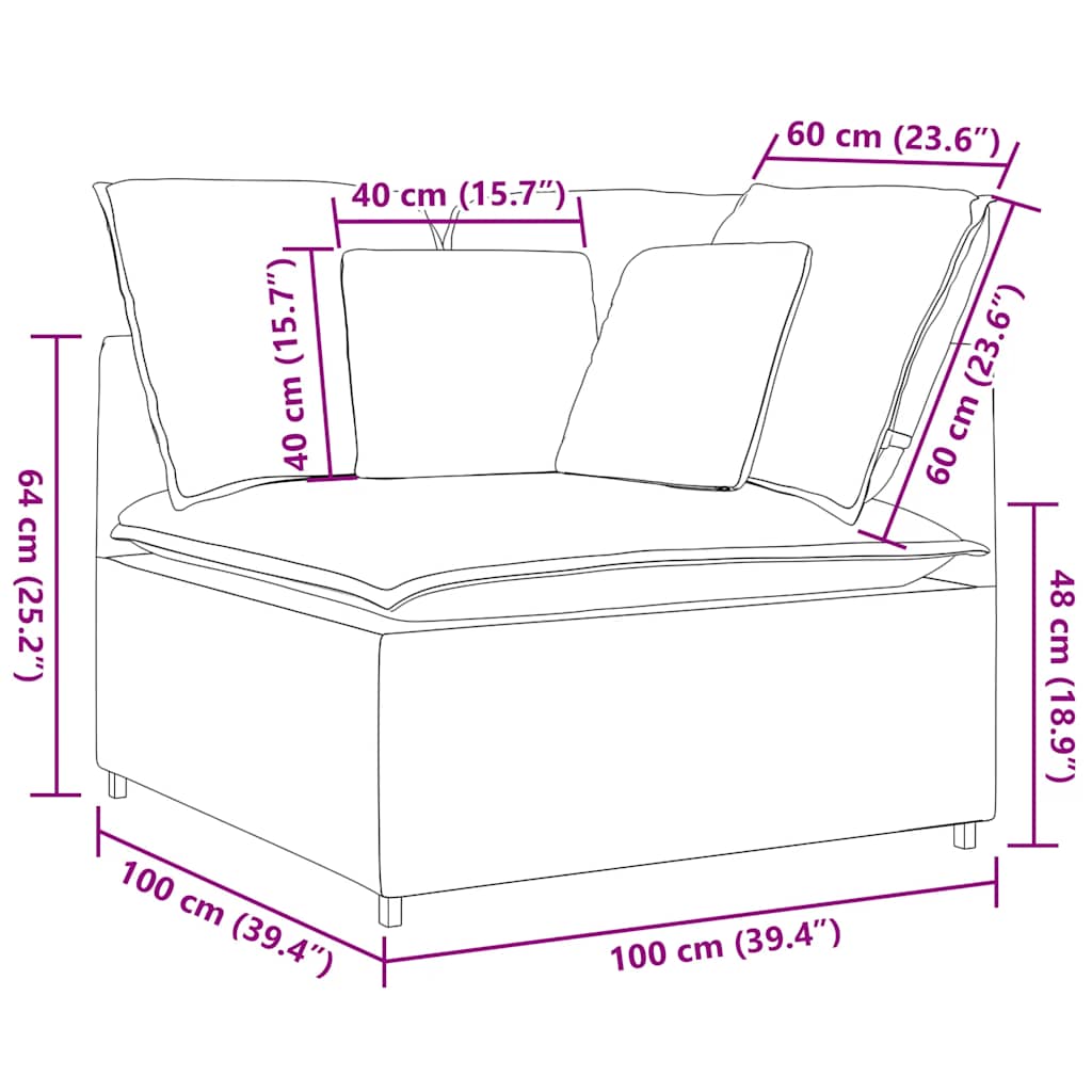 Modulares Sofa Endmodul mit Armlehne Kissen Blau 100 cm