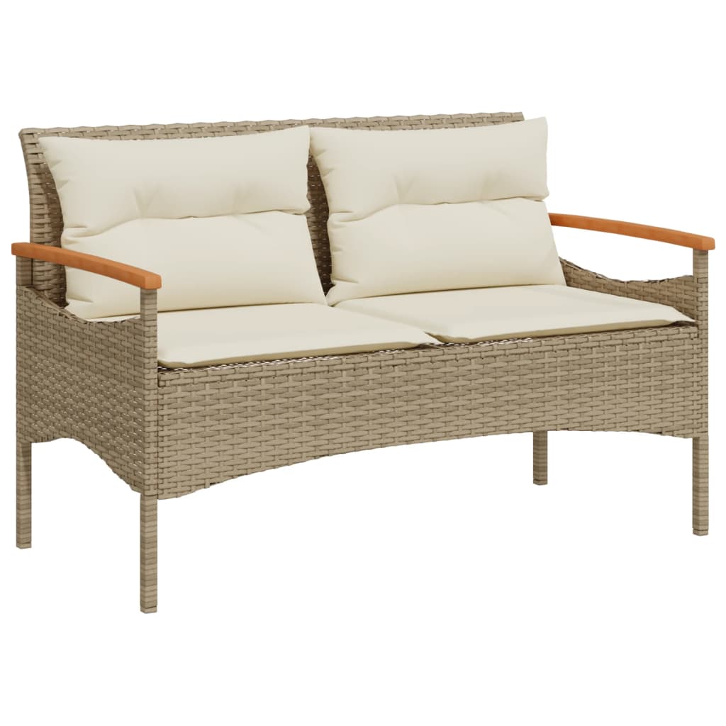 Gartenbank mit Kissen 116x62,5x74 cm Schwarz Poly Rattan